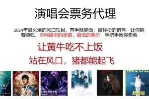 （11677期）演唱会2024票务代理，全网最低的票价，手把手教你卖票，日入2000+
