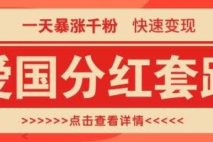 一个极其火爆的涨粉玩法，一天暴涨千粉的爱国分红套路，快速变现日入300+