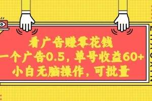 无脑看广告获取收益，一条广告0.5，日稳定60-100+，可批量放大，超级稳定。