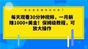 每天观看30分钟视频，一月躺赚1000+美金！保姆级教程，可放大操作【揭秘】