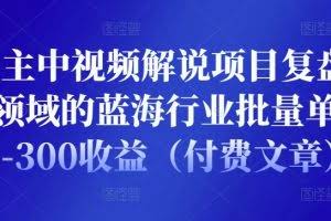 黄岛主中视频解说项目复盘：细分领域的蓝海行业批量单天200-300收益（付费文章）