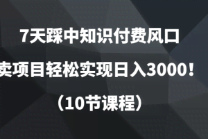 7天踩中知识付费风口,卖项目轻松实现日入3000!(10节课程)