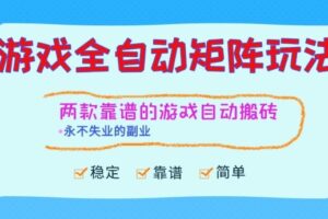 两款靠谱的游戏全自动搬砖项目，日入1k+，稳定可矩阵，永不失业的副业【揭秘】