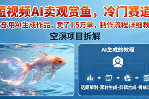 短视频AI卖观赏鱼，冷门赛道，全部用AI生成作品，卖了1.5W单，制作流程详细教程