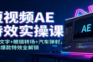 短视频AE特效实操课：发光文字+眼镜转场+汽车弹射，10大爆款特效全解锁
