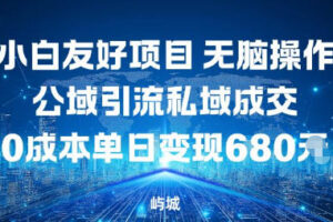 小白友好项目，无脑操作，公域引流私域成交，0成本单日变现680米