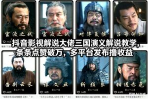 抖音影视解说大佬三国演义解说教学，条条点赞破万，多平台发布撸收益