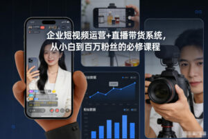 企业短视频运营+直播带货系统，从小白到百万粉丝的必修课程