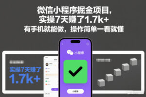 微信小程序掘金项目，实操7天賺了1.7k+，有手机就能做，操作简单一看就懂【揭秘】