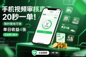 手机视频审核真香！20秒一单，随时随地可做，单日收益4张，小白零门槛冲【揭秘】