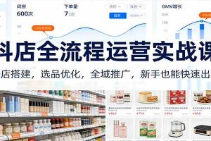 抖店全流程运营实战课：开店搭建，选品优化，全域推广，新手也能快速出单（更新）