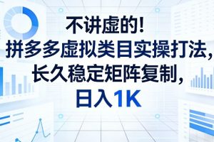 不讲虚的！拼多多虚拟类目实操打法，长久稳定矩阵复制，日入1K【揭秘】
