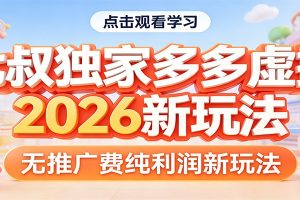 七叔独家多多虚拟，2026新玩法，无推广费，纯利润