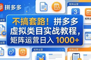 (17869期)不搞套路!拼多多虚拟类目实战教程,矩阵运营日入 1000+