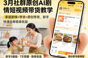 3月某社群原创AI剧情短视频带货教学，家庭剧情+带货=原创带货，新手也能快速出单稳拿收益