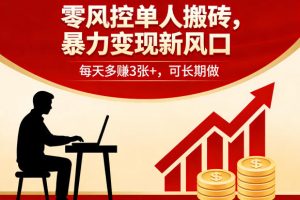 零风控单人搬砖，暴力变现新风口，每天多賺3张+，可长期做【揭秘】