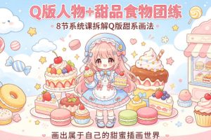 Q版人物+甜品食物团练，8节系统课拆解Q版甜系画法，画出属于自己的甜蜜插画世界