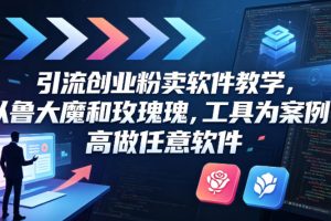 引流创业粉卖软件教学，以鲁大魔和玫瑰工具为案例，可做任意软件