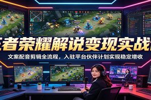 王者荣耀解说变现实战课：文案配音剪辑全流程，入驻平台伙伴计划实现稳定增收