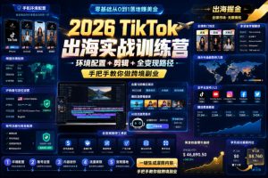2026 TikTok出海实战训练营，环境配置 + 剪辑 + 全变现路径，手把手教你做跨境副业
