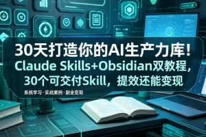30天打造你的AI生产力库！Claude Skills+Obsidian 双教程，30 个可交付 Skill，提效还能变现