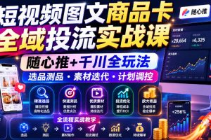 短视频图文商品卡全域投流实战课，随心推+千川全玩法，选品测品・素材迭代・计划调控，提升ROI爆单增收教程