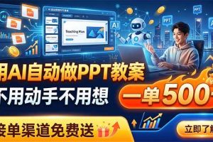 （19059期）用AI自动做PPT教案，不用动手不用想，一单500+，接单渠道免费送