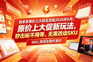 拼多多原价上大促全流程，原价上大促新玩法，秒出标不用等、无需改动SKU，现场实操演示（2026年6月）
