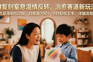 AI复刻窒息温情反转，治愈赛道新玩法，9条作品涨粉122W，日收益700+ 小白轻松上手，详细流程拆解