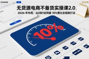 无货源电商不备货实操课2.0，2026年布局，从0到1全网最低10%费比全链路打法【更新26年6月16日】