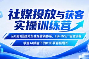 社媒投放与获客实操训练营，从0到1搭建外贸社媒营销体系，FB+INS广告全流程，掌握AI赋能下的B2B获客新增长