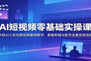 AI短视频零基础实操课：多款AI工具创意视频案例教学，掌握剪辑与账号全套变现流程