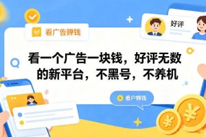 看一个广告一块钱，好评无数的新平台，不黑号，不养机【揭秘】