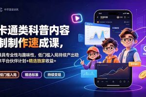 （19234期）卡通类科普内容制作速成课，兼具专业性与趣味性，低门槛入局持续产出稳拿平台伙伴计划+精选独家收益