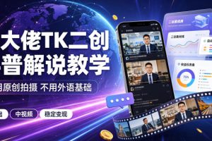 某大佬TK二创科普解说教学，不用原创拍摄不用外语基础，零基础做TikTok中视频稳定变现