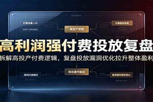 高利润强付费投放复盘：拆解高投产付费逻辑，复盘投放漏洞优化拉升整体盈利