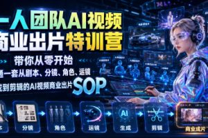 一人团队AI视频商业出片实战课：带你从零开始跑通一套从剧本、分镜、角色、运镜、生成到剪辑的AI视频商业出片SOP