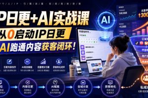 IP日更+AI实战课，从0启动IP日更，IP置顶视频制作+100条选题库搭建+10条日更规划，用AI跑通内容获客闭环!