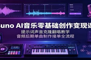 Suno AI音乐零基础创作变现课：提示词声音克隆翻唱教学，音频后期单曲制作接单全流程
