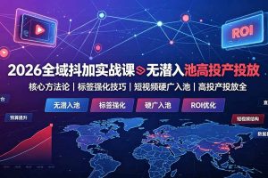 （19341期）2026全域抖加实战课：无潜入池核心方法论｜标签强化技巧｜短视频硬广入池｜高投产投放全教程