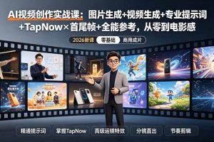 （19383期）AI视频创作实战课：图片生成+视频生成+专业提示词+TapNow×首尾帧+全能参考，从零到电影感成片