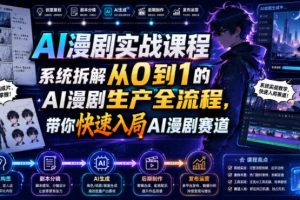 AI漫剧实战课程，系统拆解从0到1的AI漫剧生产全流程，带你快速入局AI漫剧赛道