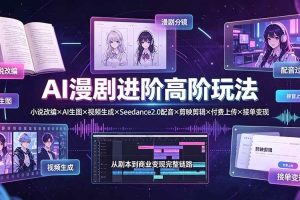 （19430期）AI漫剧进阶高阶玩法：小说改编×AI生图×视频生成×Seedance2.0配音×剪映剪辑×付费上传×接单变现