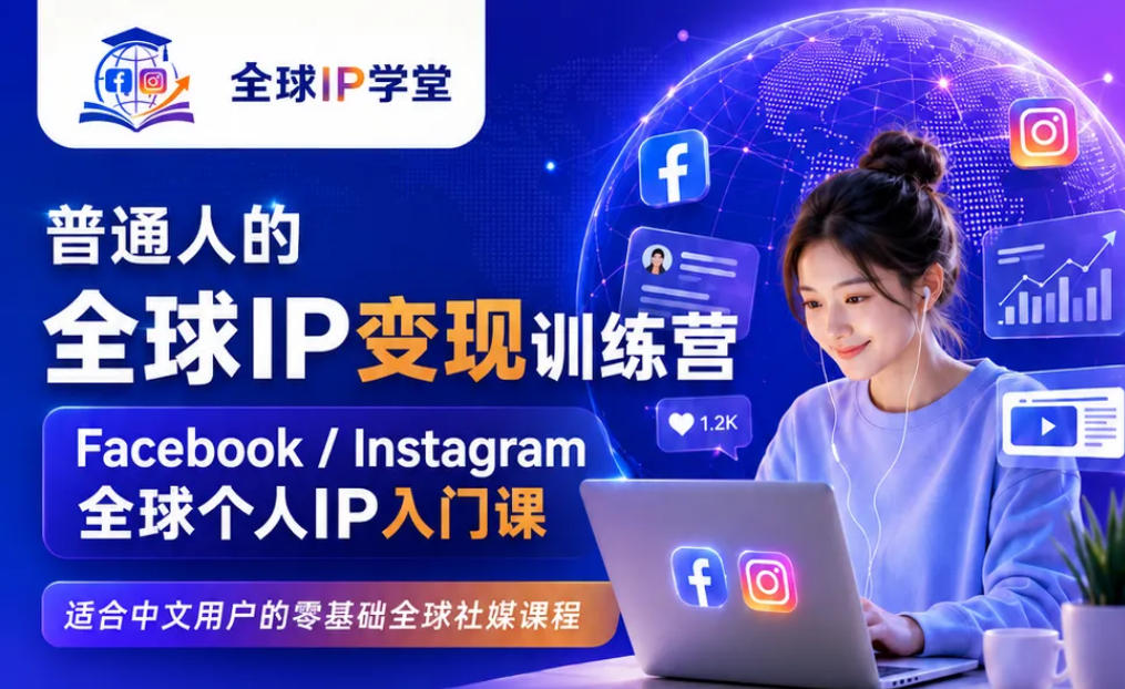 普通人的全球IP变现训练营,Facebook/Instagram全球个人IP入门课,零基础全球社媒课程