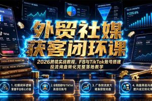 (19611期)外贸社媒获客闭环课|2026跨境实战教程,FB与TikTok账号搭建投流询盘转化完整落地教学
