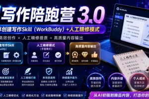 AI写作陪跑营3.0，Ai智能体创建写作skill（workbuddy）+人工手写模式（手搓模式），去除AI痕迹（头条号、公众号、百家号）（更新0730）