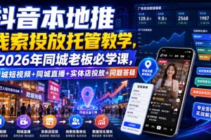 抖音本地推线索投放托管教学，2026年同城老板必学课，同城短视频+同城直播+实体店投放+问题答疑