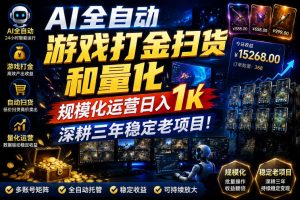AI全自动游戏打金扫货和量化，规模化运营日入1k，深耕三年稳定老项目！【揭秘】