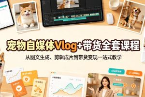 宠物自媒体Vlog+带货全套课程｜从图文生成、剪辑成片到带货变现一站式教学