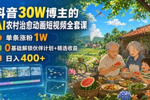 抖音30W博主的AI农村治愈动画短视频全套课｜单条涨粉1W，0基础解锁伙伴计划+精选收益，日入400+